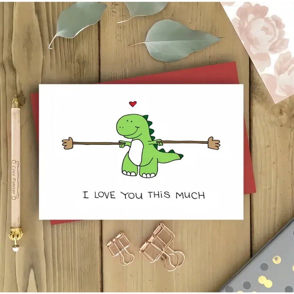 I Love You This Much T-Rex Dinosaur Naughty Anniversary Card Funny Valentine